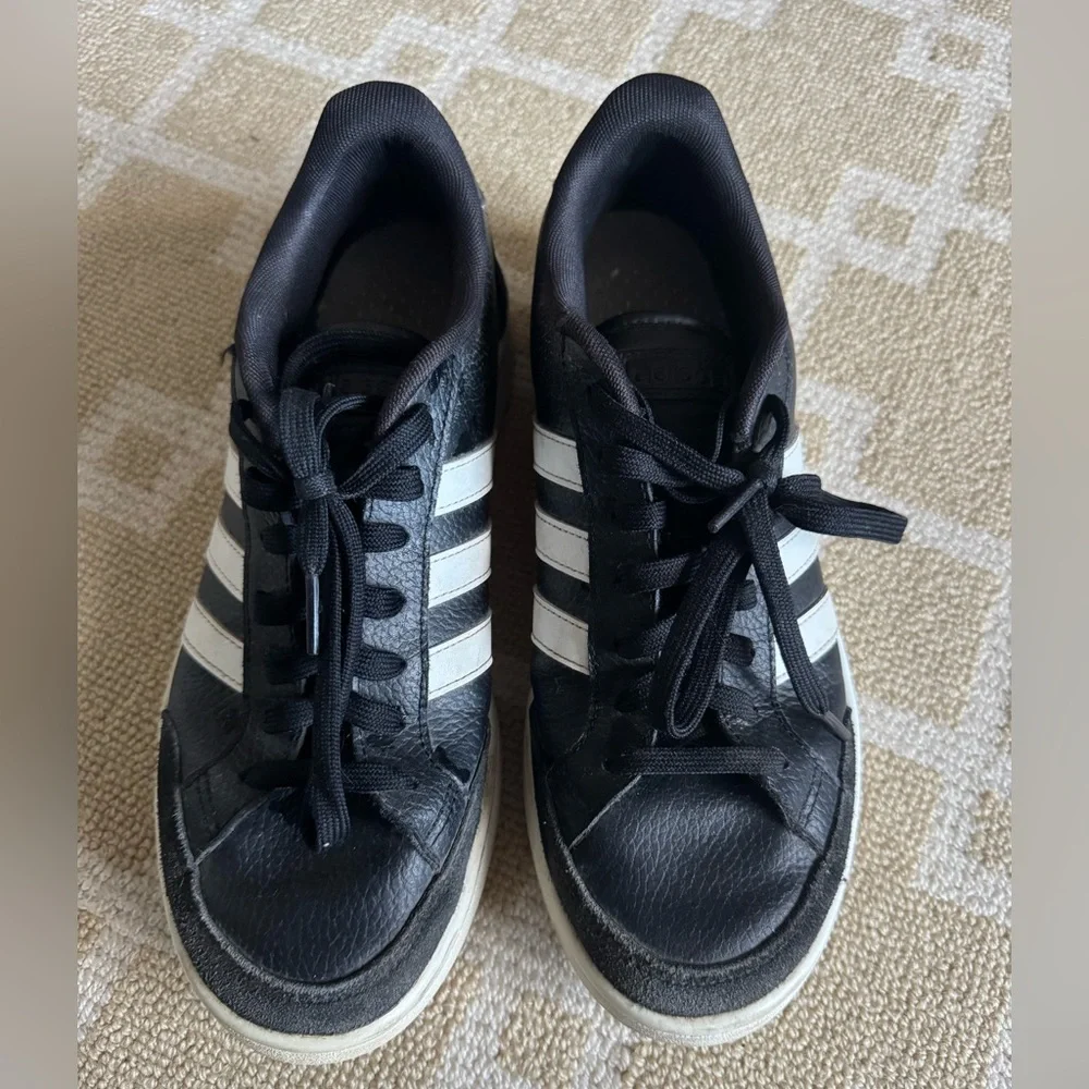 Adidas Classic 3-Stripe Low Top Leather Sneakers Retro Streetwear Black 10.5